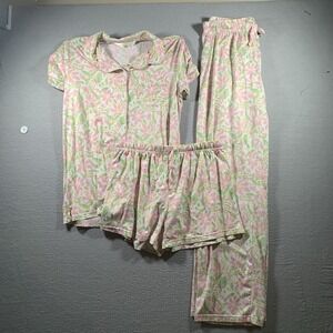 The Royal Standard Pajama 3 Piece Set Womens Size M Pink Floral Print Sleepwear